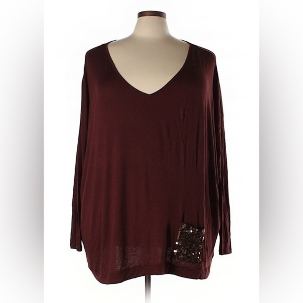DG2 Vneck Burgundy Top With Sequin Pocket